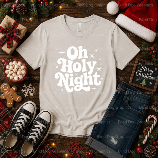 Oh Holy Night – Christmas Premade DTF Transfer (view 1 of 2) – by Blind Dog Graphics – Premade Transfers – Christmas, Holiday