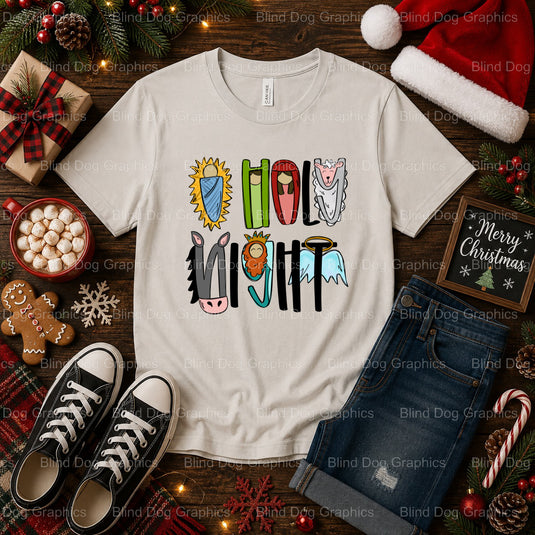 OH HOLY NIGHT – Christmas Premade DTF Transfer (view 2 of 2) – by Blind Dog Graphics – Premade Transfers – Christmas, Holiday