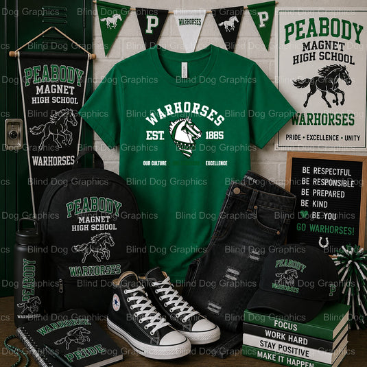 OUR CULTURE – Peabody Magnet High School P Lightning Bolt Premade DTF Transfer (view 1 of 2) – by Blind Dog Graphics – Pre...