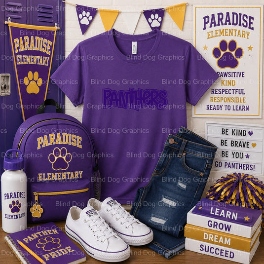 Paradise Elementary School Panthers Mascot Head Distressed – Paradise Elementary School Premade DTF Transfer (view 1 of 2)...
