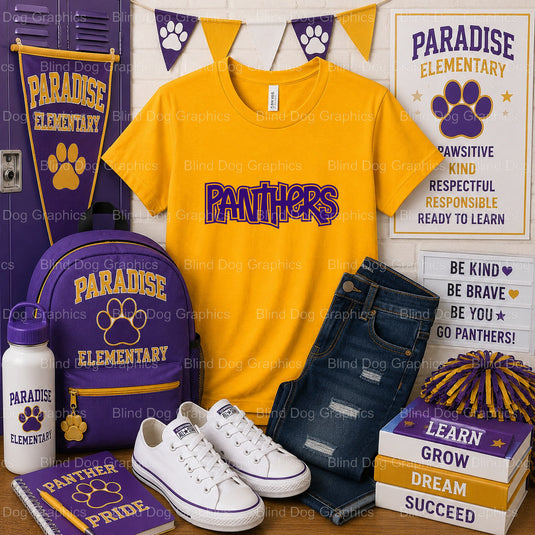 Paradise Elementary School Panthers Mascot Head Distressed – Paradise Elementary School Premade DTF Transfer (view 2 of 2)...
