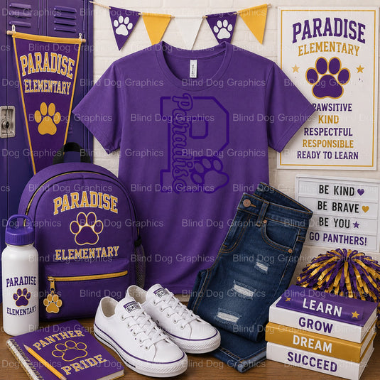 PARADISE ELEMENTARY SCHOOL Shield P Emblem – Paradise Elementary School Premade DTF Transfer (view 1 of 2) – by Blind Dog...