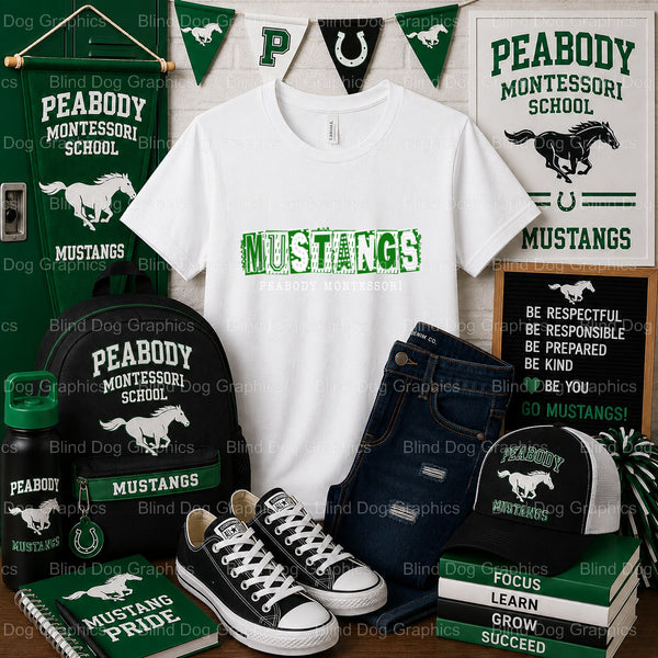 PEABODY MONTESSORI MUSTANGS EST. 1968 – Peabody Montessori School Premade DTF Transfer (view 2 of 2) – by Blind Dog Graphi...