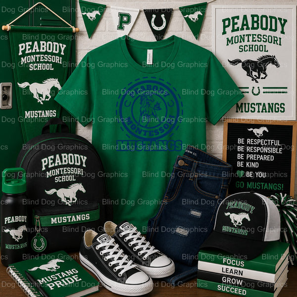 Peabody Montessori School Mustangs Est. 1957 Circular DTF Transfer (view 1 of 2) – by Blind Dog Graphics – Premade Transfe...