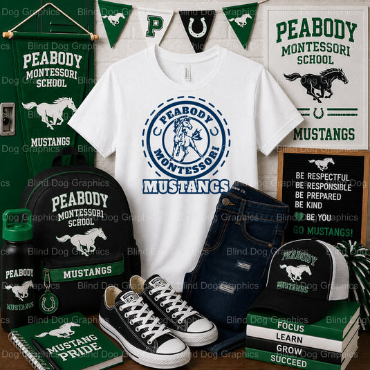 Peabody Montessori School Mustangs Est. 1957 Circular DTF Transfer (view 2 of 2) – by Blind Dog Graphics – Premade Transfe...