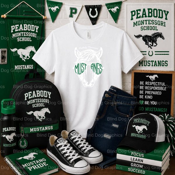 Peabody Montessori School MUSTANGS Sunglasses Mustang Head – Peabody Montessori School Premade DTF Transfer (view 2 of 2)...
