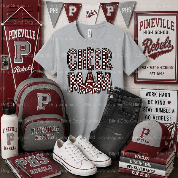 PHS Cheer Mom – Pineville High School Premade DTF Transfer (view 2 of 2) – by Blind Dog Graphics – Premade Transfers – Pin...