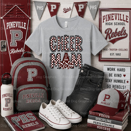 PHS Cheer Mom – Pineville High School Premade DTF Transfer (view 2 of 2) – by Blind Dog Graphics – Premade Transfers – Pin...