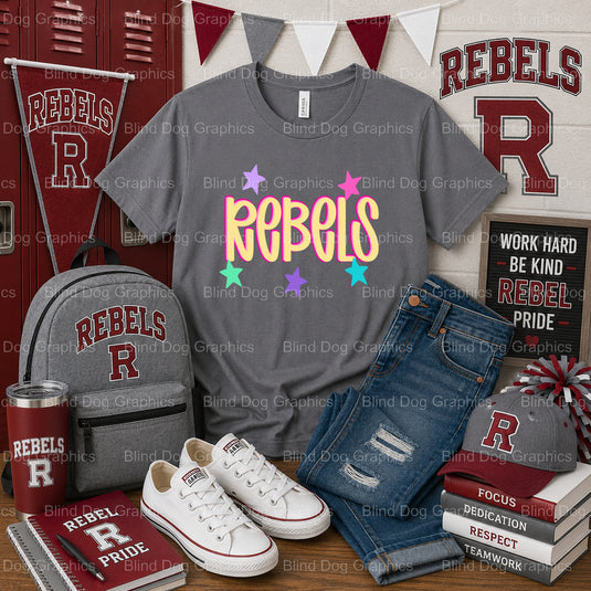 PHS Let's Go REBELS – Pineville High School Premade DTF Transfer – by Blind Dog Graphics – Premade Transfers – Pineville H...