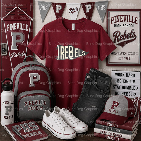 PHS REBELS Pineville High School Banner – Pineville High School Premade DTF Transfer (view 1 of 2) – by Blind Dog Graphics...