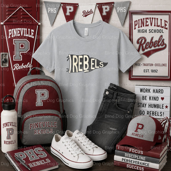 PHS REBELS Pineville High School Banner – Pineville High School Premade DTF Transfer (view 2 of 2) – by Blind Dog Graphics...