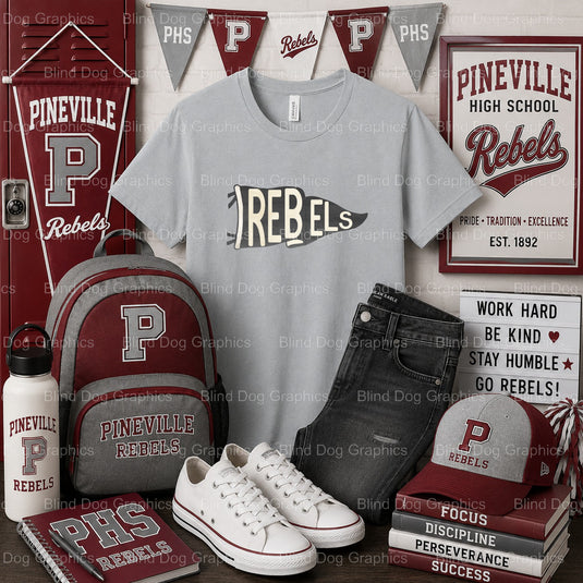PHS REBELS Pineville High School Banner – Pineville High School Premade DTF Transfer (view 2 of 2) – by Blind Dog Graphics...