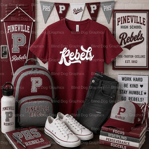 PHS REBELS – Pineville High School Premade DTF Transfer (view 1 of 2) – by Blind Dog Graphics – Premade Transfers – Pinevi...