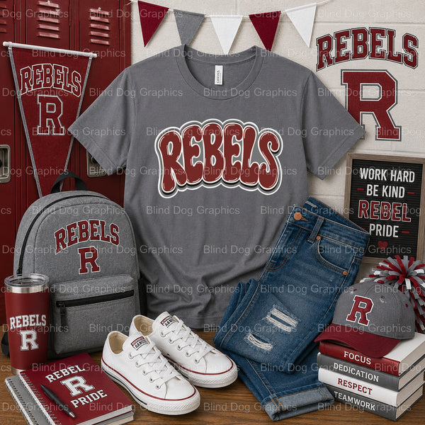 PHS REBELS – Pineville High School Premade DTF Transfer (view 1 of 2) – by Blind Dog Graphics – Premade Transfers – Pinevi...