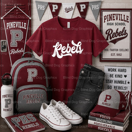 PHS REBELS – Pineville High School Premade DTF Transfer (view 1 of 2) – by Blind Dog Graphics – Premade Transfers – Pinevi...