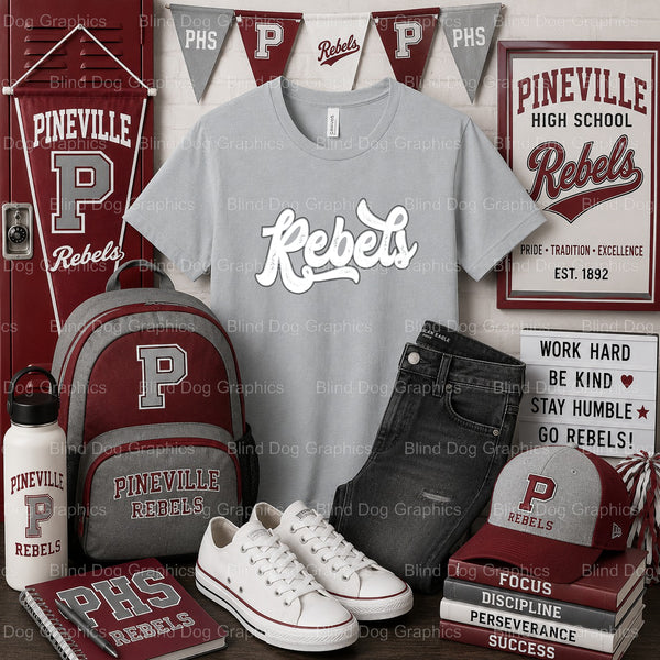 PHS REBELS – Pineville High School Premade DTF Transfer (view 2 of 2) – by Blind Dog Graphics – Premade Transfers – Pinevi...