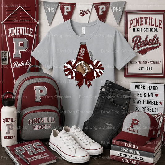 Pineville High School FOOTBALL CHEER PHS Megaphone – Pineville High School Premade DTF Transfer (view 2 of 2) – by Blind D...