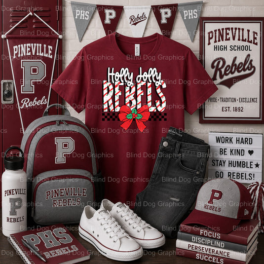 Pineville High School REBELS Emblem – Pineville High School Premade DTF Transfer (view 1 of 2) – by Blind Dog Graphics – P...