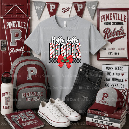 Pineville High School REBELS Emblem – Pineville High School Premade DTF Transfer (view 2 of 2) – by Blind Dog Graphics – P...