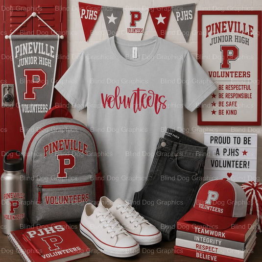PINEVILLE JR HIGH EAGLES VOLUNTEERS – Pineville Junior High Premade DTF Transfer (view 1 of 2) – by Blind Dog Graphics – P...