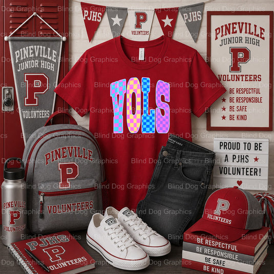 PINEVILLE JUNIOR HIGH Checkerboard P Paw Print – Pineville Junior High Premade DTF Transfer (view 2 of 2) – by Blind Dog G...