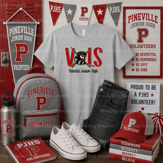PINEVILLE JUNIOR HIGH VOLS V Paw Print – Pineville Junior High Premade DTF Transfer (view 2 of 2) – by Blind Dog Graphics...