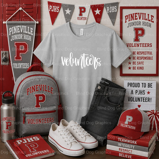 PINEVILLE JUNIOR HIGH VOLUNTEERS Helping Hand For Our School – Pineville Junior High Premade DTF Transfer (view 1 of 2) –...