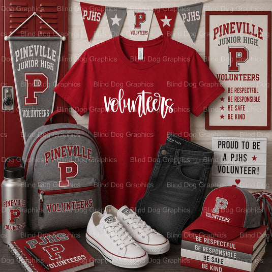 PINEVILLE JUNIOR HIGH VOLUNTEERS Helping Hand For Our School – Pineville Junior High Premade DTF Transfer (view 2 of 2) –...