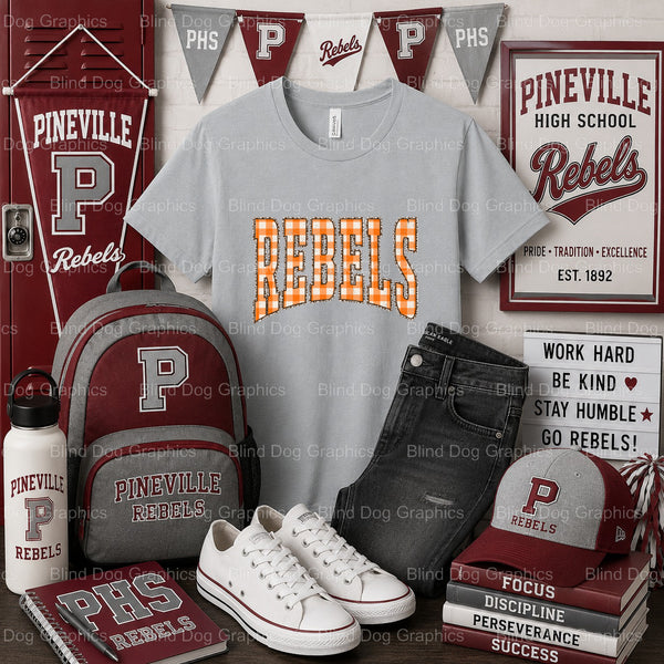 PINEVILLE REBELS Football Helmet – Pineville High School Premade DTF Transfer (view 2 of 2) – by Blind Dog Graphics – Prem...
