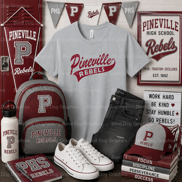 PINEVILLE REBELS HIGH SCHOOL P Logo – Pineville High School Premade DTF Transfer (view 2 of 2) – by Blind Dog Graphics – P...