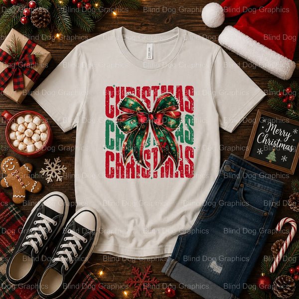 Pink Bow with Holly – Christmas Premade DTF Transfer (view 1 of 2) – by Blind Dog Graphics – Premade Transfers – Christmas...