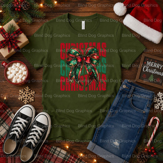 Pink Bow with Holly – Christmas Premade DTF Transfer (view 2 of 2) – by Blind Dog Graphics – Premade Transfers – Christmas...