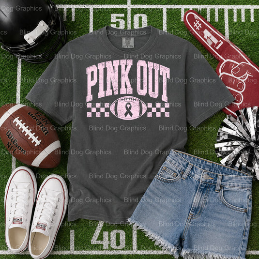 PINK OUT – Football Premade DTF Transfer (view 2 of 2) – by Blind Dog Graphics – Premade Transfers – Football, Sports