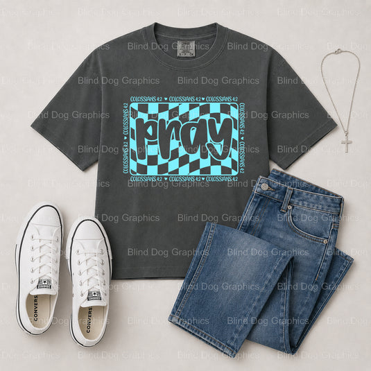 PRAY – Christian Premade DTF Transfer (view 2 of 2) – by Blind Dog Graphics – Premade Transfers – Christian, Faith
