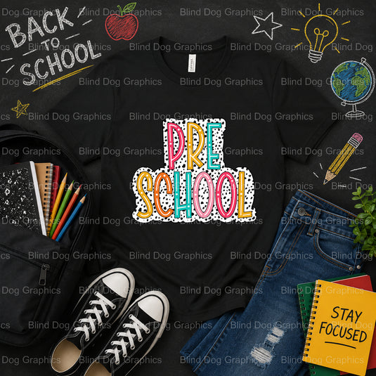 PRE-K DALMATION DOTS – School Premade DTF Transfer (view 1 of 2) – by Blind Dog Graphics – Premade Transfers – School DTF...