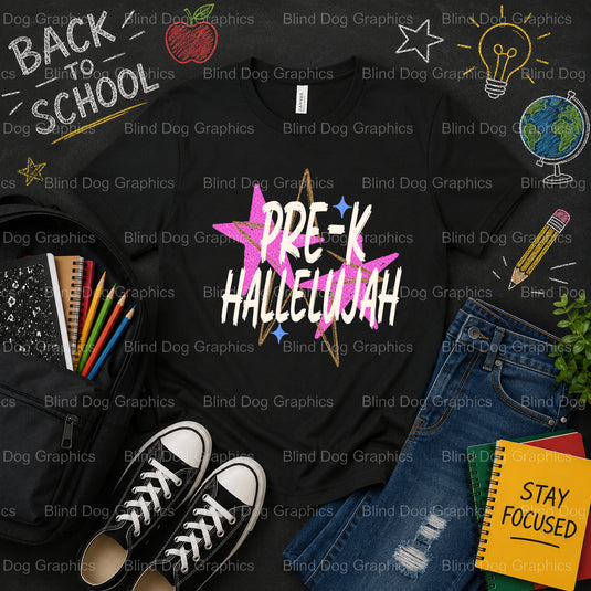 Pre-K Hallelujah – School Premade DTF Transfer (view 1 of 2) – by Blind Dog Graphics – Premade Transfers – School DTF Tran...