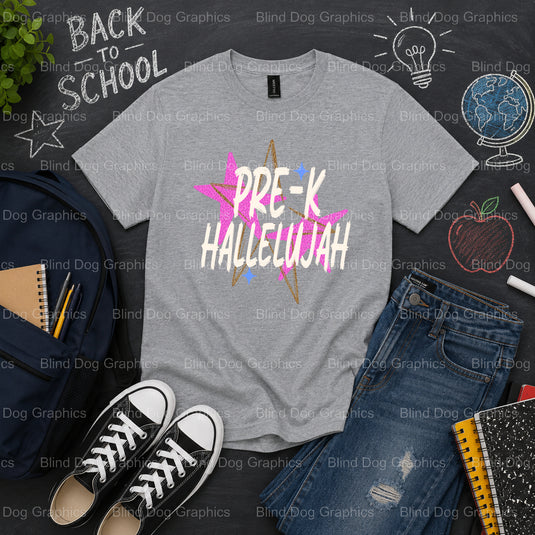 Pre-K Hallelujah – School Premade DTF Transfer (view 2 of 2) – by Blind Dog Graphics – Premade Transfers – School DTF Tran...