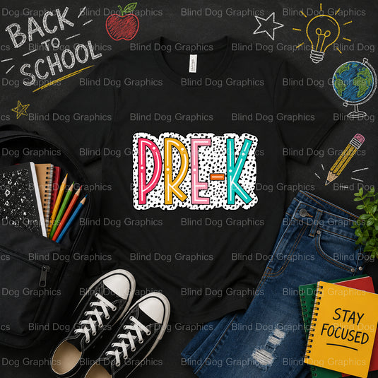 PRE-K – School Premade DTF Transfer (view 1 of 2) – by Blind Dog Graphics – Premade Transfers – School DTF Transfers, Educ...