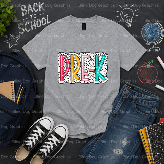 PRE-K – School Premade DTF Transfer (view 2 of 2) – by Blind Dog Graphics – Premade Transfers – School DTF Transfers, Educ...