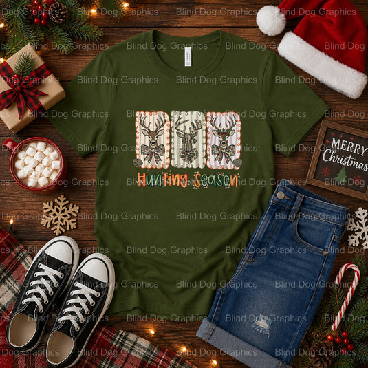 PREPPY BUCKS HUNTING SEASON – Christmas Premade DTF Transfer (view 1 of 2) – by Blind Dog Graphics – Premade Transfers – C...