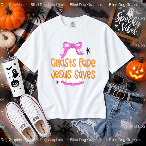 PREPPY GHOST JESUS SAVES – Halloween Premade DTF Transfer (view 1 of 2) – by Blind Dog Graphics – Premade Transfers – Hall...