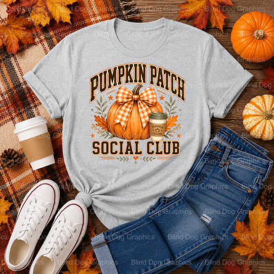Pumpkin Patch Social Club – Fall Premade DTF Transfer (view 1 of 2) – by Blind Dog Graphics – Premade Transfers – Fall, Th...