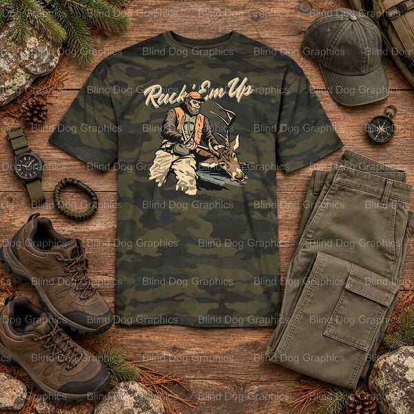 RACK 'EM UP - Bigfoot Antlers Hunting Premade DTF Transfer (view 1 of 2) – by Blind Dog Graphics – Premade Transfers – Hun...