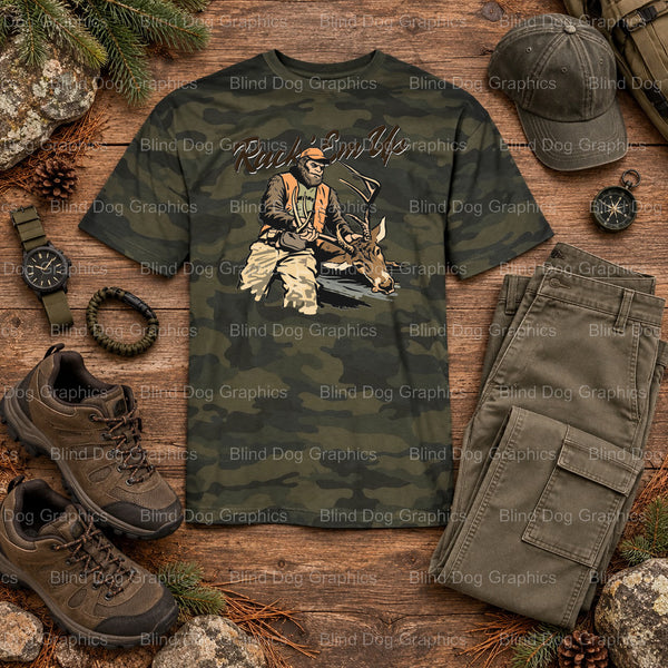Rack 'Em Up Bigfoot - Hunting Premade DTF Transfer (view 1 of 2) – by Blind Dog Graphics – Premade Transfers – Hunting, Ou...