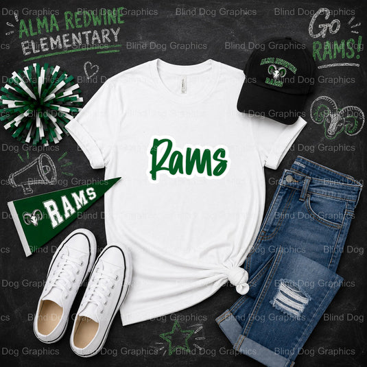 RAMS ALMA REDWINE ELEMENTARY – Alma Redwine Elementary Premade DTF Transfer (view 1 of 2) – by Blind Dog Graphics – Premad...