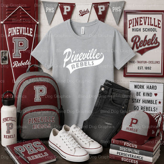 REBELS – Pineville High School Premade DTF Transfer (view 1 of 2) – by Blind Dog Graphics – Premade Transfers – Pineville...