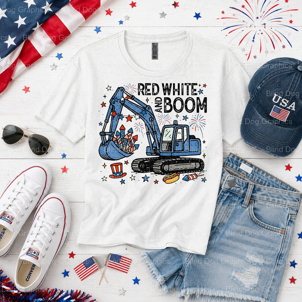 RED WHITE & BOOM – Fourth Of July DTF Transfer (view 1 of 2) – by Blind Dog Graphics – Premade Transfers – Fourth Of July,...