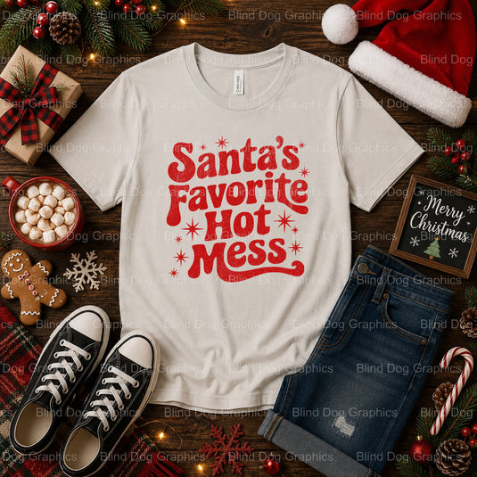 SANTA'S FAVORITE HOT MESS – Christmas Premade DTF Transfer (view 2 of 2) – by Blind Dog Graphics – Premade Transfers – Chr...