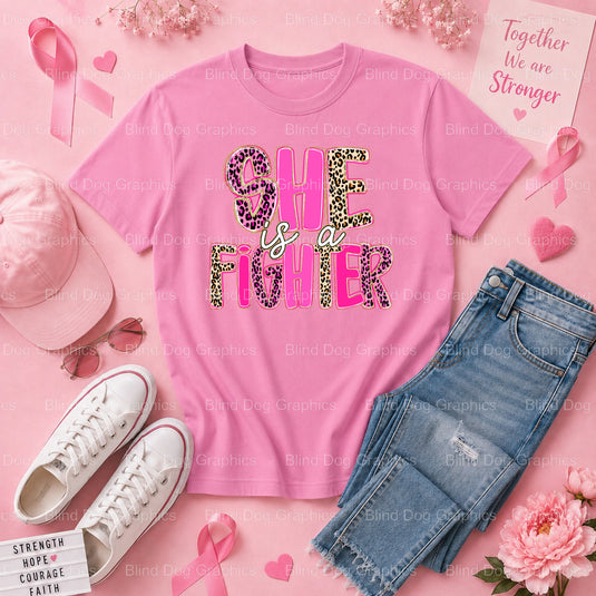 She is a FIGHTER - Breast Cancer Awareness Premade DTF Transfer (view 1 of 3) – by Blind Dog Graphics – Premade Tranfers –...