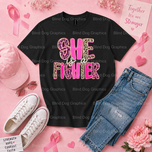 She is a FIGHTER - Breast Cancer Awareness Premade DTF Transfer (view 2 of 3) – by Blind Dog Graphics – Premade Tranfers –...
